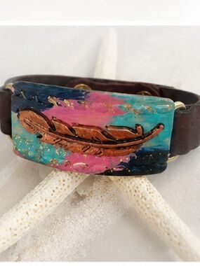 CaliGirl  Vegan Leather Bracelet Adjustable Brown Leather Cuff Boho, NWT